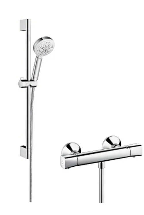 hansgrohe Crometta 100 Brausesystem Aufputz Vario mit Ecostat Universal Thermostat und Brausestange 65 cm Weiß/Chrom, 27030400, Artikel in Kategorie